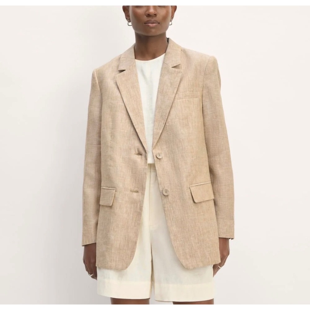 Everlane The Oversized Blazer 100% Linen sz 0 Cornstalk Chambray